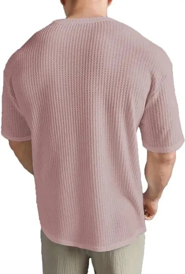 Round Neck Solid T-Shirt for Men (Pink, M)