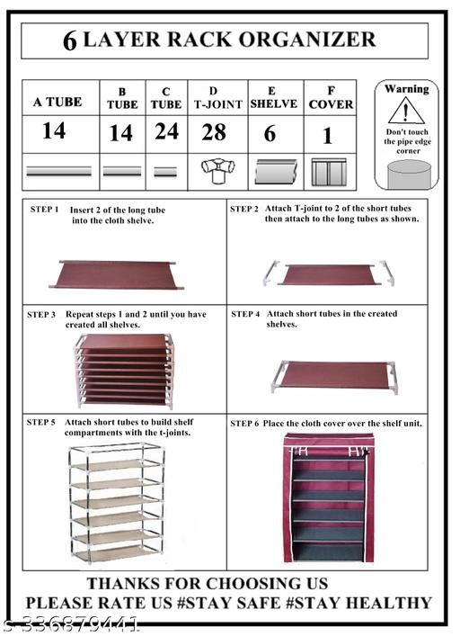 PVC 6 Layer Collapsible Multipurpose Rack (Black)