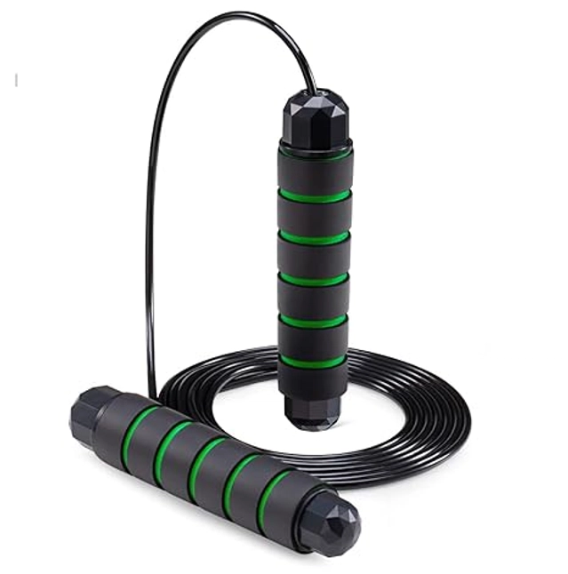 PVC Adjustable Skipping Rope for Men & Women (Black & Green)