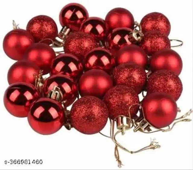 Christmas Tree Decoration Hanging Balls (Red, Pack of 12)