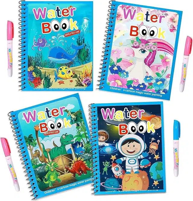 Reusable Quick Dry Water Painting Book with Doodle Pen for Kids (Multicolor, Pack of 4)