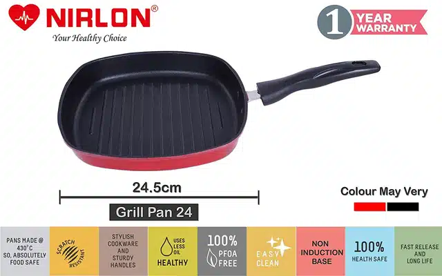 Non Stick Grill Pan (Red, 24 cm)