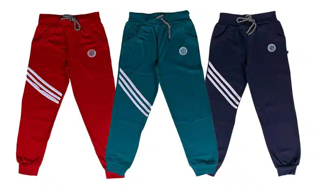 Cotton Blend Self Design Track Pant for Boys (Pack of 3) (Multicolor, 3-4 Years)