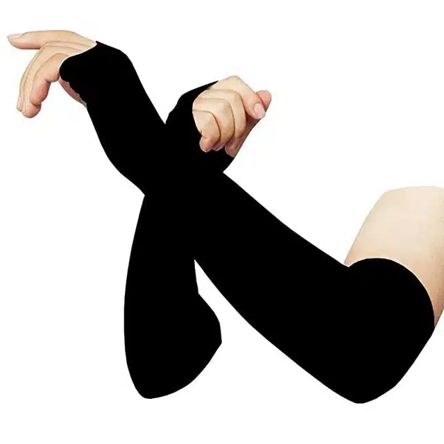 Nylon Stretchable Arm Sleeves for Men & Women (Black, Set of 3)