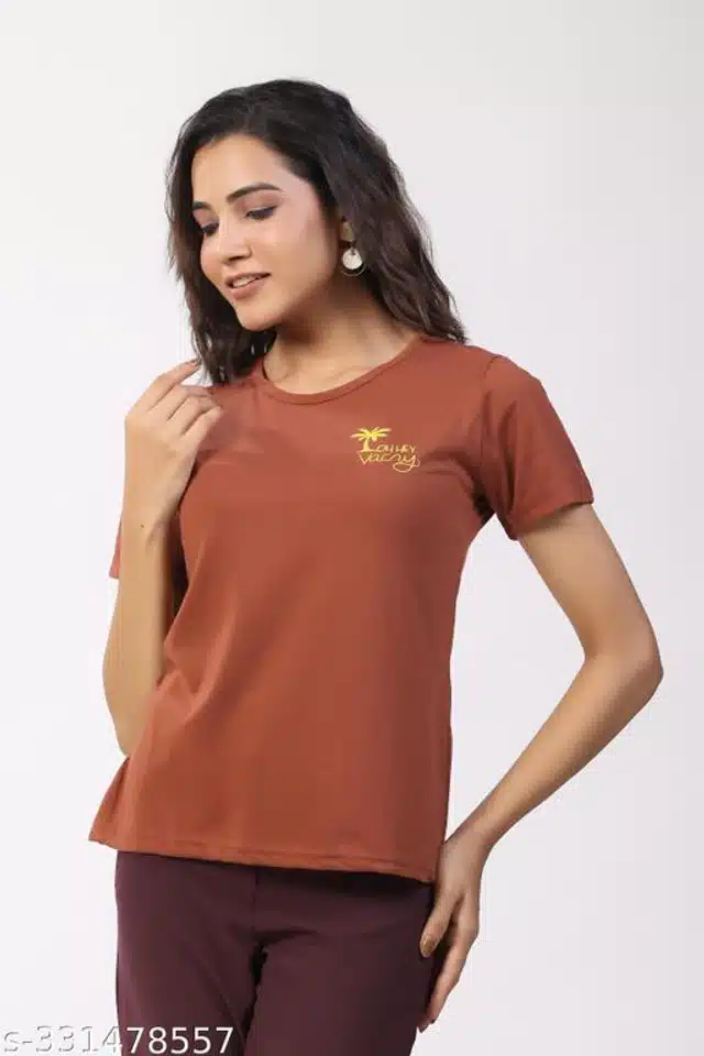 Half Sleeves T-Shirt for Women (Brown, S)