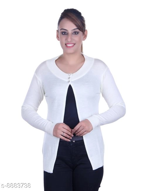 Acrylic Solid Sweater for Women (White, M)