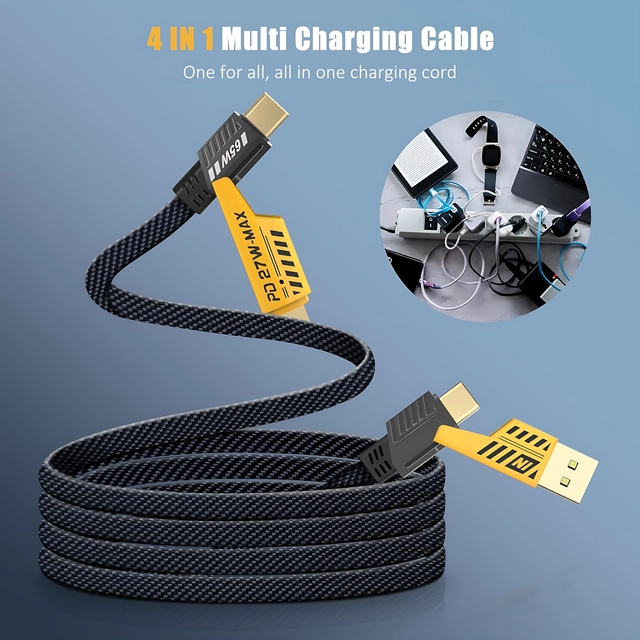 Metal Flat Braided Charging Cable (Black, 60 w)