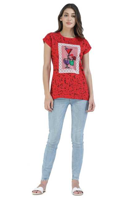 Fosty Women's Stylish T-Shirts (Red, L) (ADE-418)