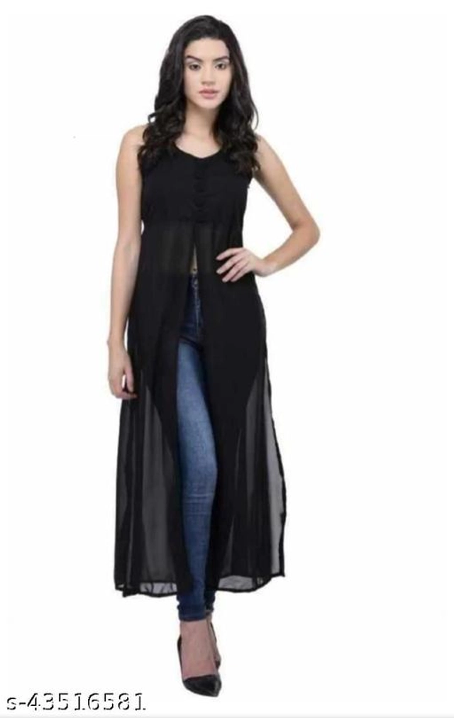 Crepe Solid Kurti for Women (Black, M)