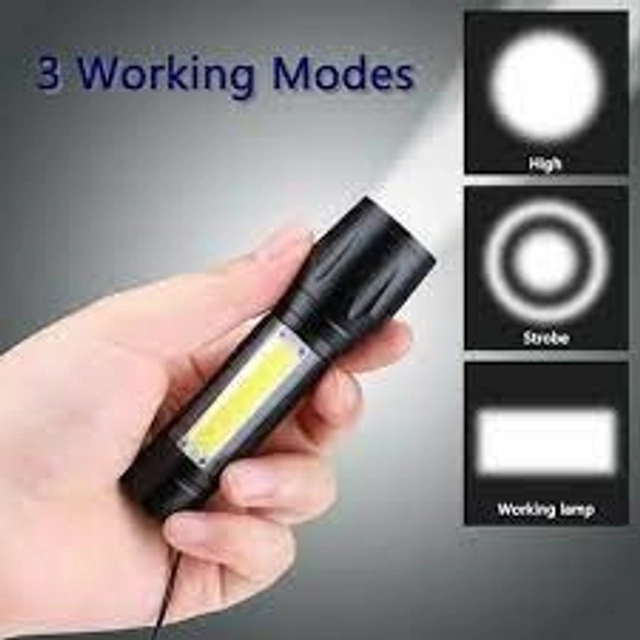 USB Rechargeable LED Torch Light (Black)