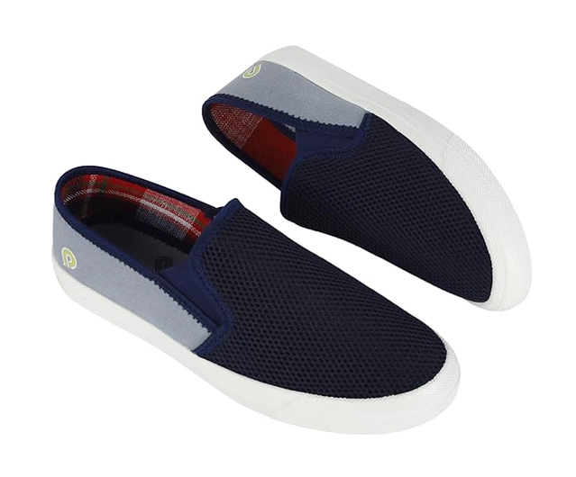 Slip-On Casual Shoes for Men (Navy Blue & White, 6)