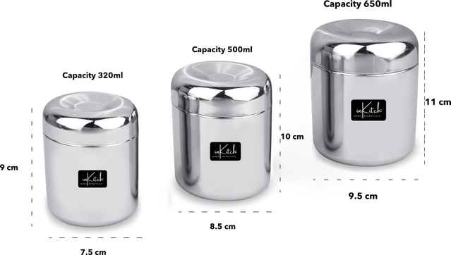 Inkitch Stainless Steel Storage Container with Lid for Kitchen (Silver, Set of 3)