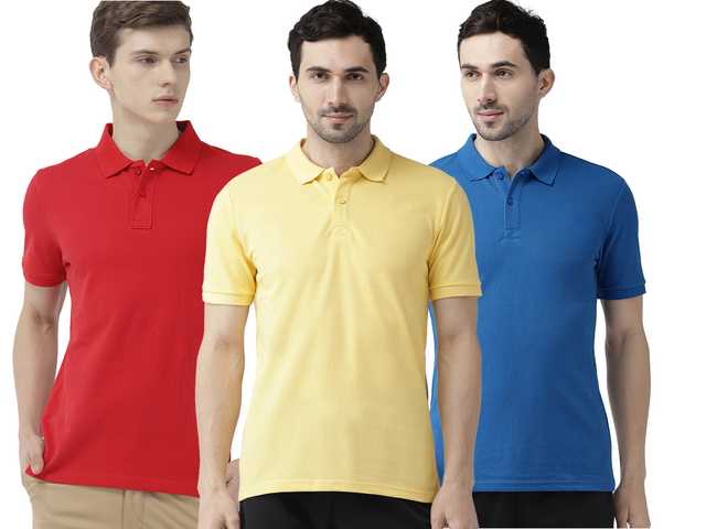Galatea Cotton Blend Polo T-Shirt for Men (Pack of 3) (Multicolor, L) (G1028)