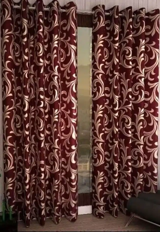 Door Curtains (Pack of 2) (Maroon, 7 feet)