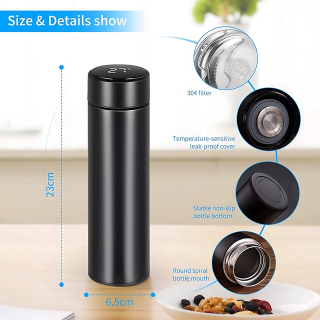 Stainless Steel Smart LED Temperature Display Flask (Black, 500 ml)