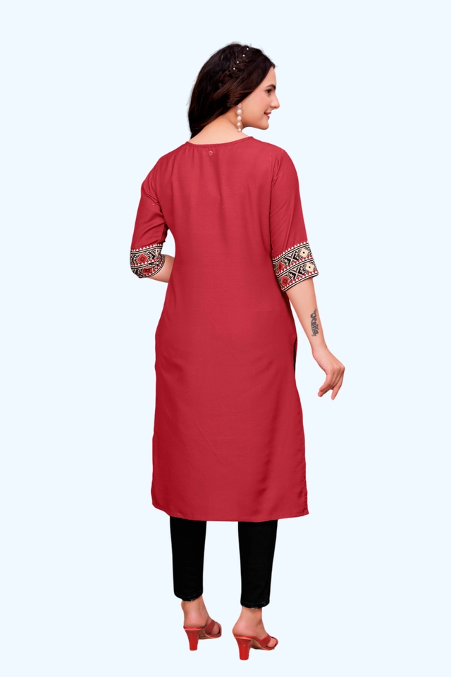 Rayon Cotton Printed Kurti for Women (Maroon, S)