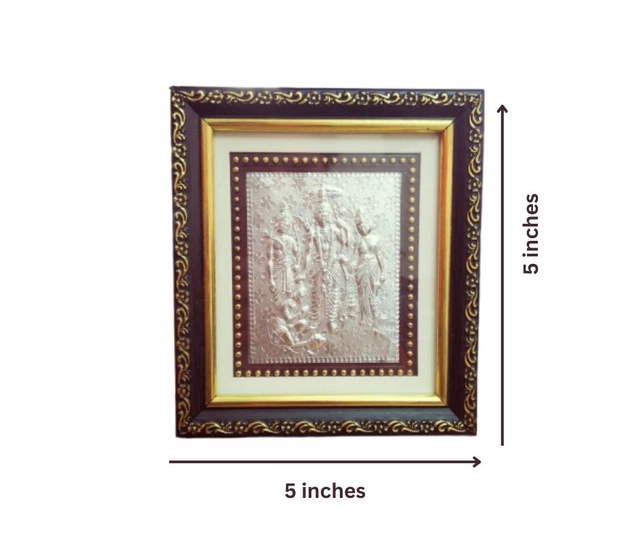 Wooden Shri Ram Darbar Lilver Photo Frame for Puja (Multicolor, 5x5 inches)