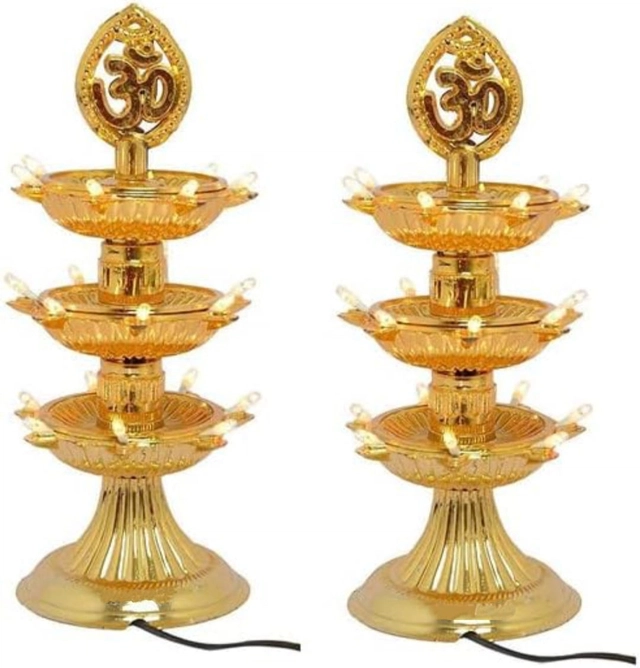 PVC Diwali Decoration Light 4 Layer Electric Diya (Gold)