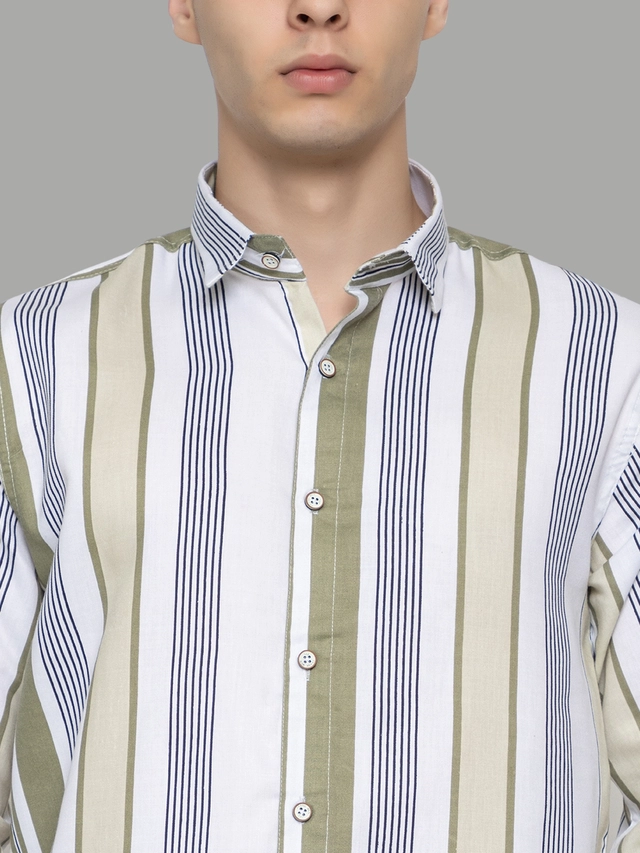 Full Sleeves Striped Shirt for Men (Beige, M)