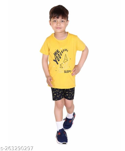 Cotton Printed Clothing Set for Boys (Yellow & Black, 6-9 Months)