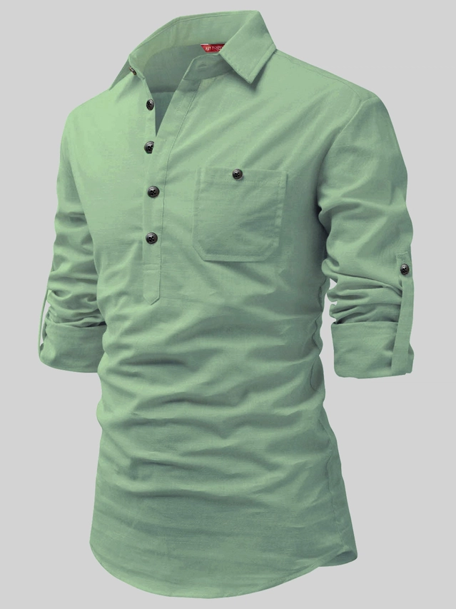 Cotton Solid Kurta for Men (Mint Green, S)