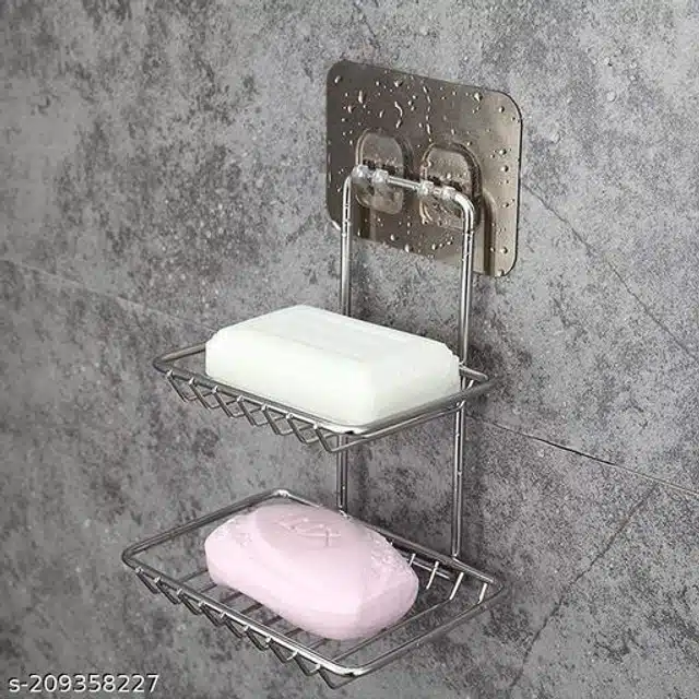 Double Layer Wall Mounted Soap Holder (Silver)