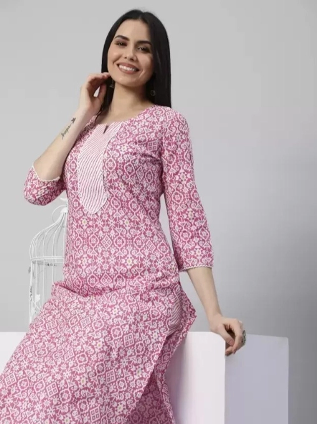 Viscose Rayon Printed Kurti for Women (Pink, S)