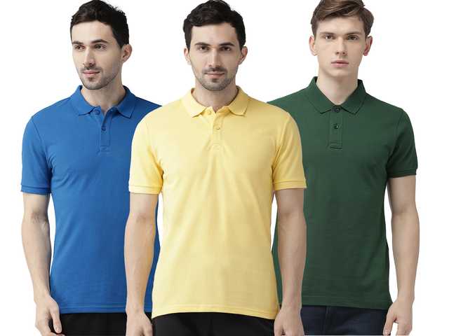 Galatea Cotton Blend Polo T-Shirt for Men (Pack of 3) (Multicolor, L) (G988)