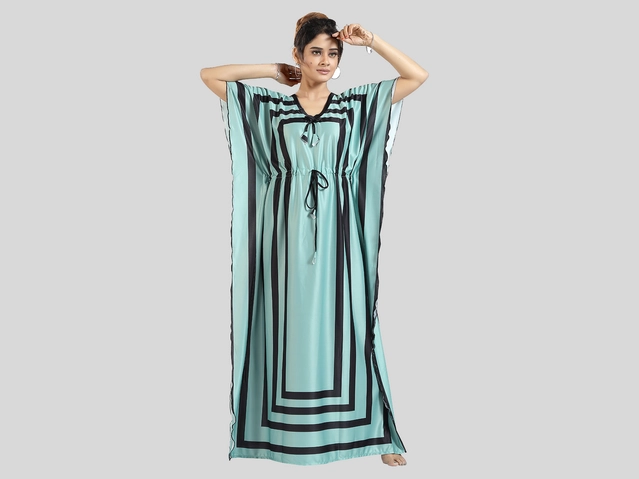 Satin Printed Nightdress for Women (Blue & Black, Free size)