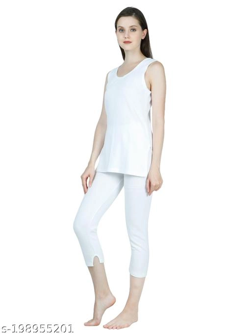 Cotton Blend Thermal Set for Women (White, M)