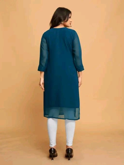 Georgette Chikankari Kurti for Women (Blue, M)