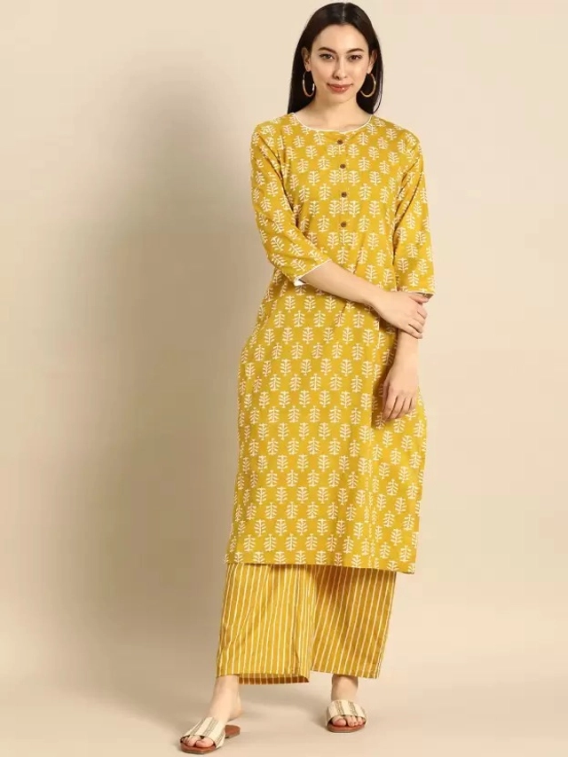 Viscose Rayon Printed Kurti for Women (Mustard, S)