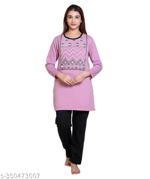 Wool Nightsuit for Women (Purple & Black, M)