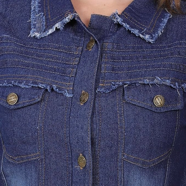 Denim Solid Jacket for Women (Blue, S)