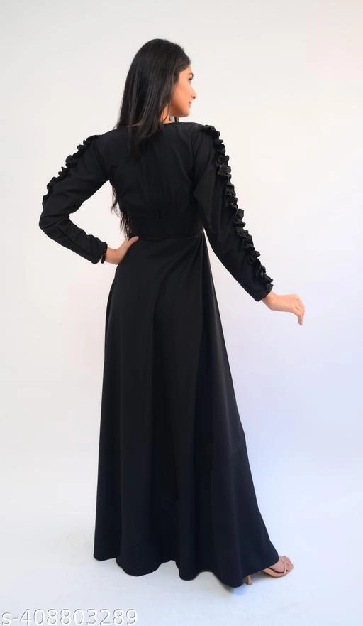 Crepe Solid Gown for Women (Black, XS)