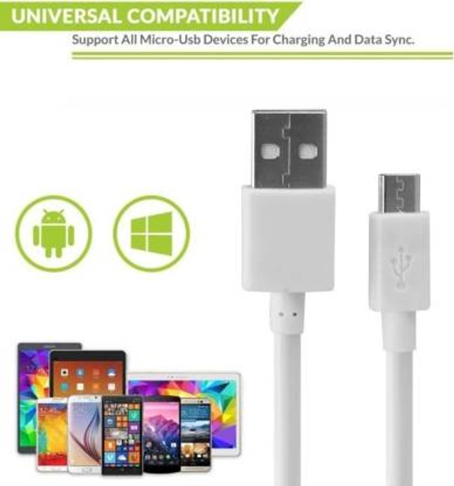 Plastic USB to Type B Data Cable for All Android Devices (White, 1 m)