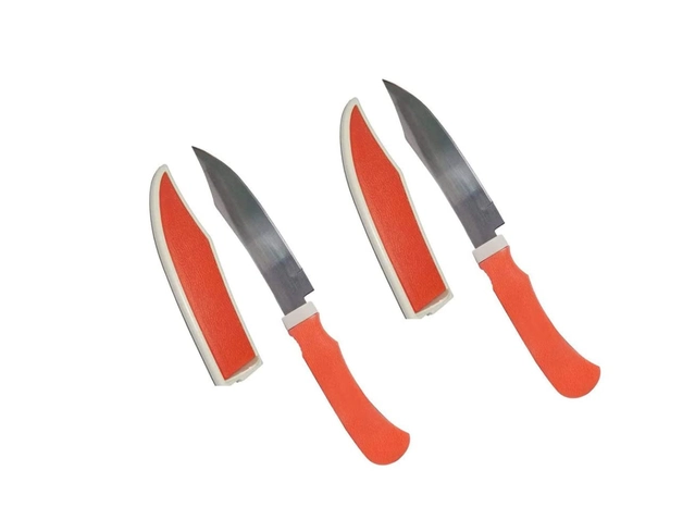 Premium Stainless Steel Knife for Kitchen with Cover (Red, Pack of 2)