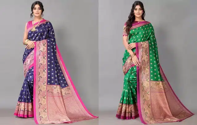 Women's Printed Saree with Unstitched Blouse (Multicolour, 6 m) (Pack of 2) (S-30)