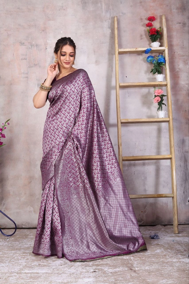 Banarasi Silk Woven Design Saree for Women (Purple, 6.3 m)