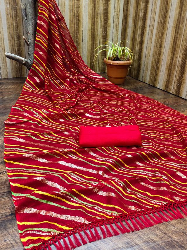 Kanooda Prints Fancy Women's Kota Doriya Sarees (Red, 5.5 m)
