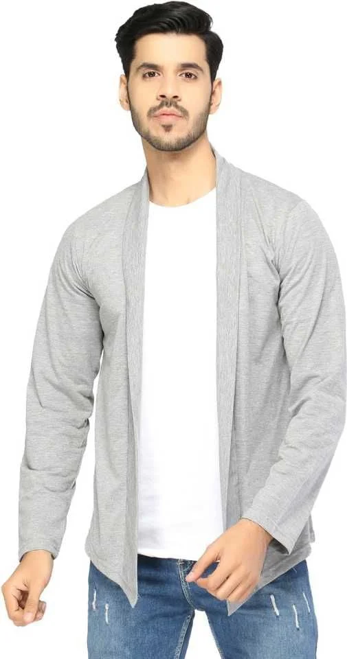 Glito Mens Stylish Solid Shrug/Cardigan (Light Grey, X L)