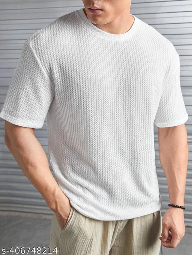 Round Neck Solid T-Shirt for Men (White, S)