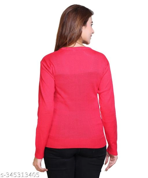 Acrylic Solid Sweater for Women (Dark Pink, M)