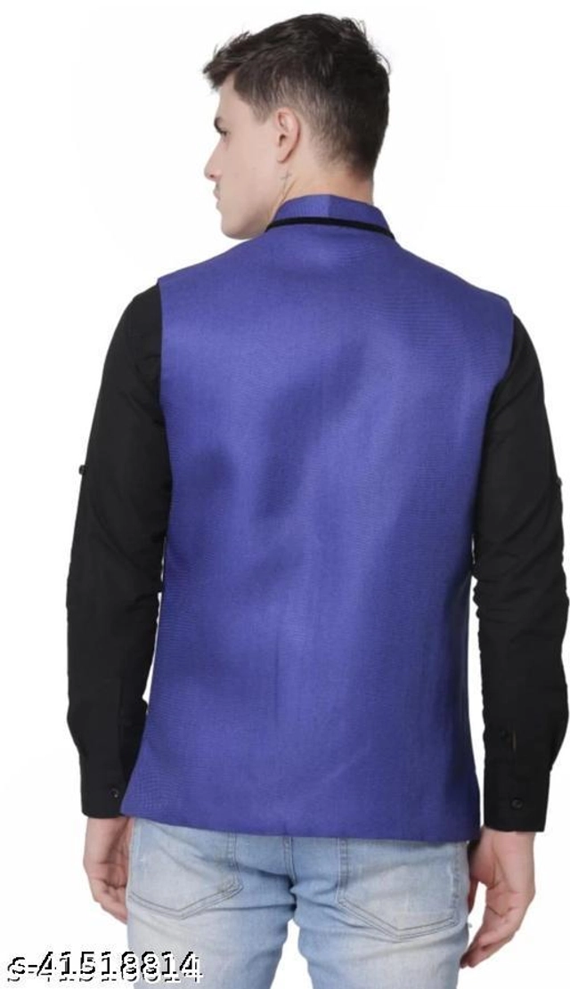 Cotton Ethnic Jacket for Men (Royal Blue, M)