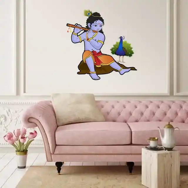 गॉड & गोड्स कृष्णा जी 349 वॉल स्टीकर (40 x 60 x 0.1 Cm)