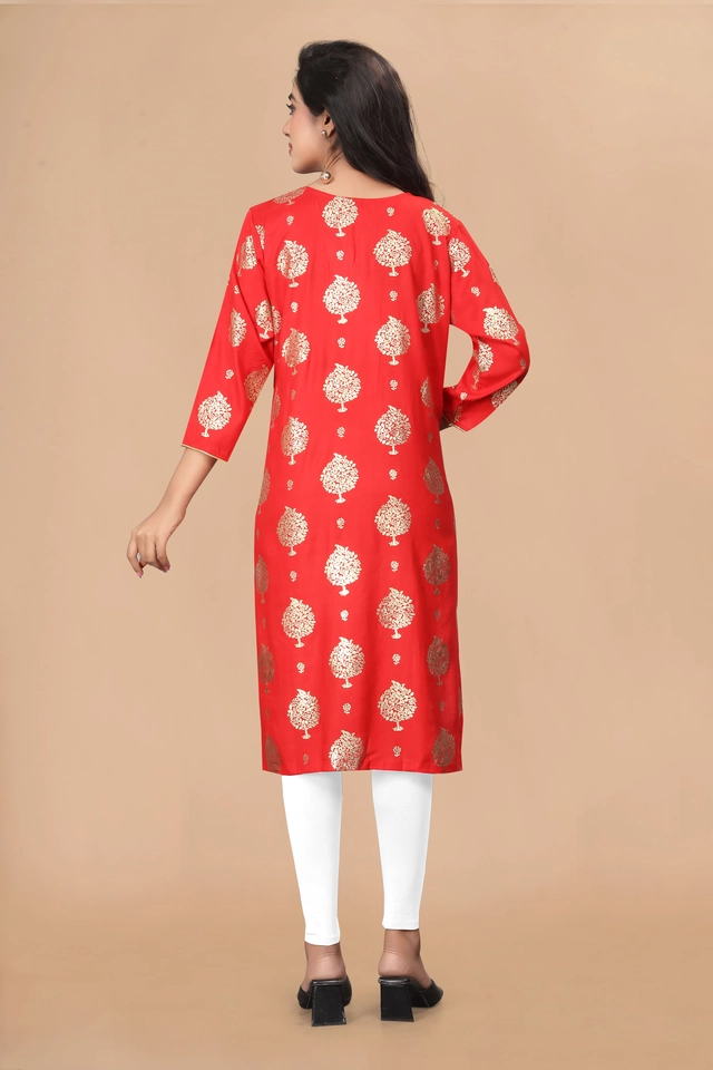 Cotton Silk Embellished Kurti for Women (Red, M)