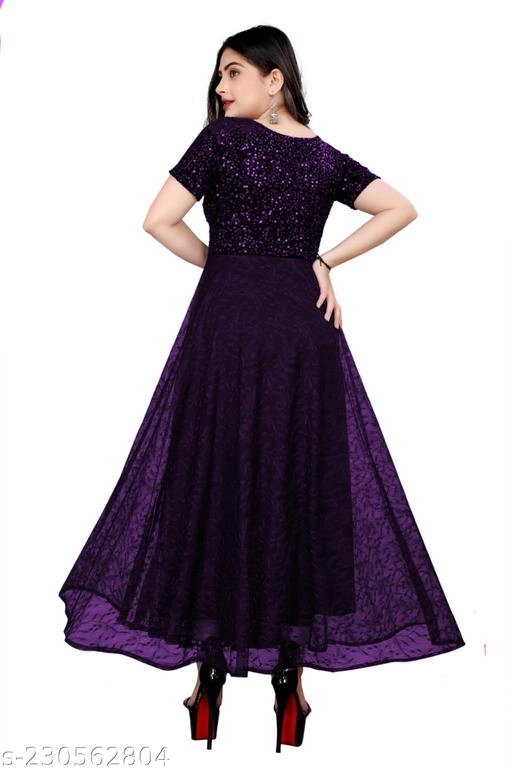 Net Embellished Gown for Women (Wine, S)