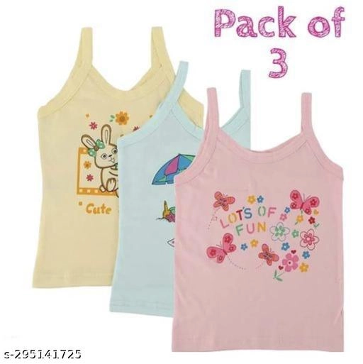 Cotton Camisoles for Girls (Multicolor, 0-6 Months) (Pack of 3)