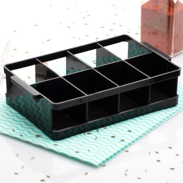 MAGIC PLUS Spice Box / Rack / Dani / Box / Container / Jar / Dabba / Multipurpose / Set For Masala / Spices -8 pcs (BLACK, Pack of 1)