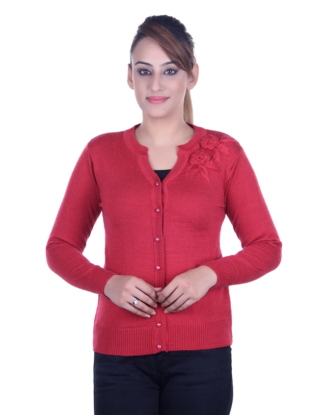 V Neck Solid Cardigans for Women (Coral, M)